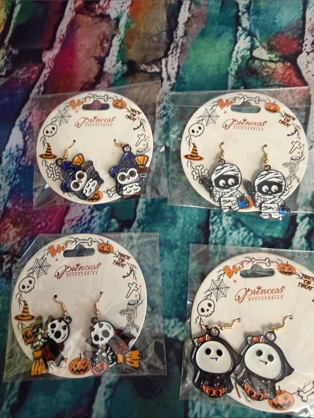 Princess Accessories Kids Halloween Earring Set - Black, White, Orange